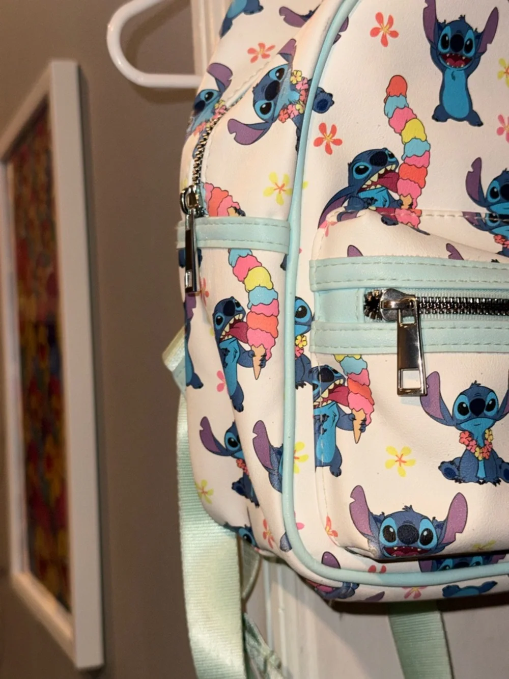 Disney Stitch Mini Backpack Hawaiian Ice Cream Print Blue Small Bag Cute